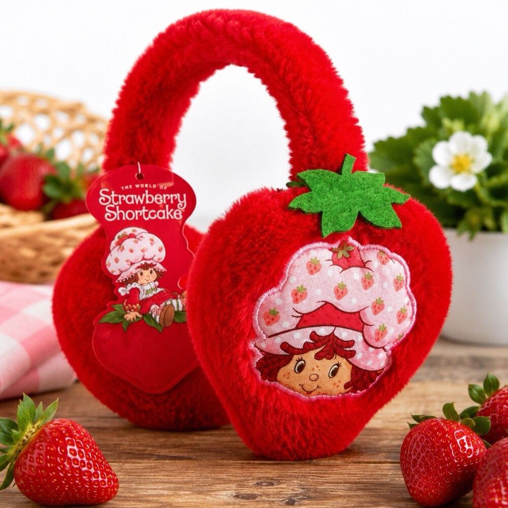 NWT Strawberry Shortcake Furry Earmuffs Adjustable Red Fruit Shaped Plush Kids
